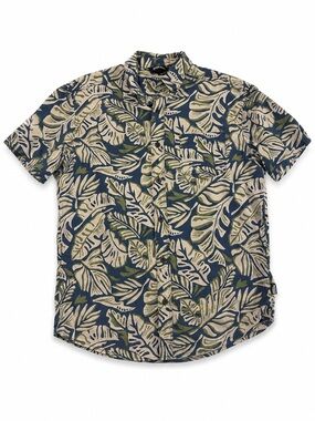 Eddie Bauer Short-Sleeve Leaf Print Button-Down - Navy, Olive & Cream